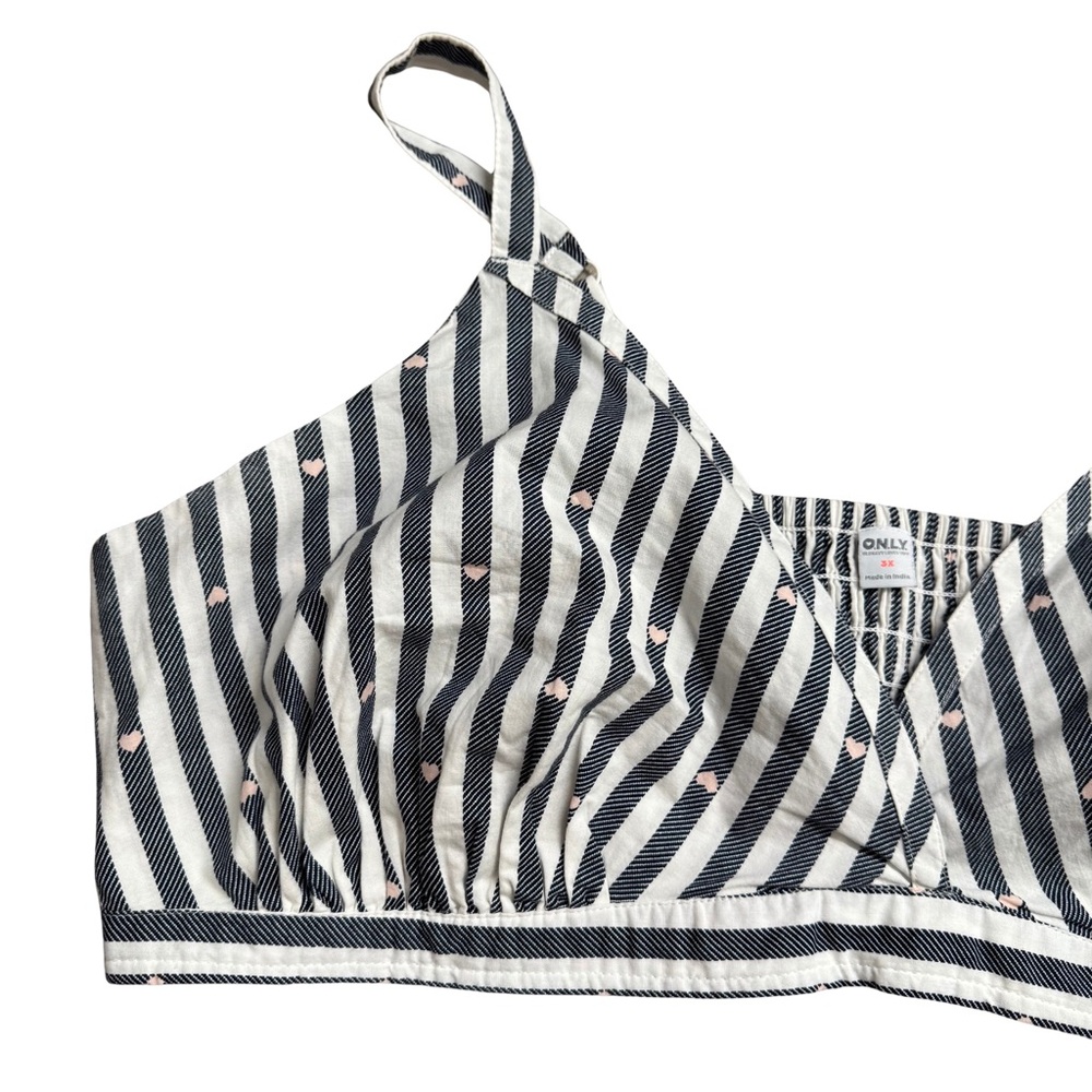 Old Navy Striped Mocked Cross-Front Poplin Bralette Pink Hearts Valentine’s Day - Picture 4 of 10